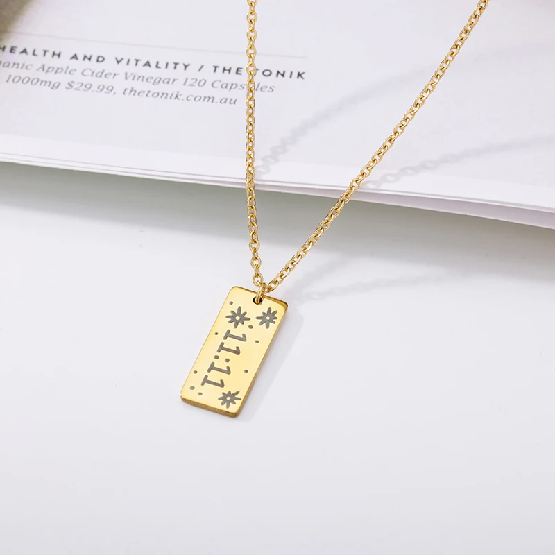 Lucky Angel Number 1111 Necklaces For Women Stainless Steel Gold Chain Choker 11:11 Necklace Bohemian 2022 Birthday Jewelry Gift