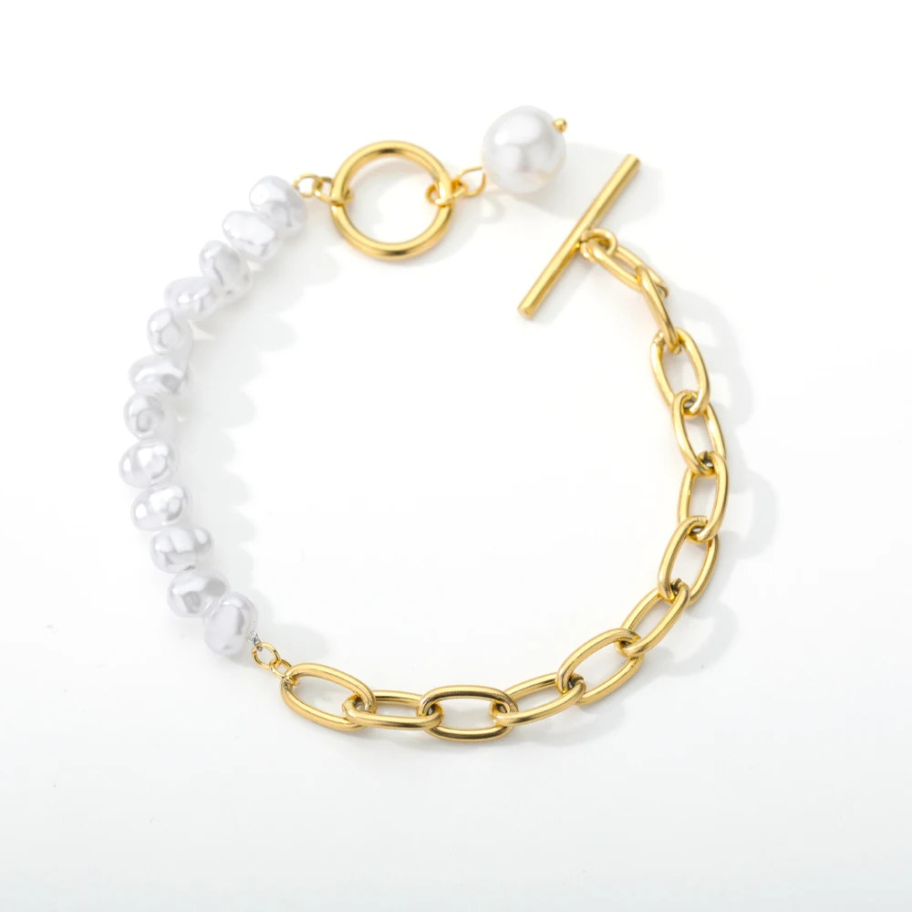 RXSMII Stainless Steel Layered Golden Pendant Bracelet For Women Retro Punk Gothic Portrait Coin Cross Pearl Bracelet Jewelry