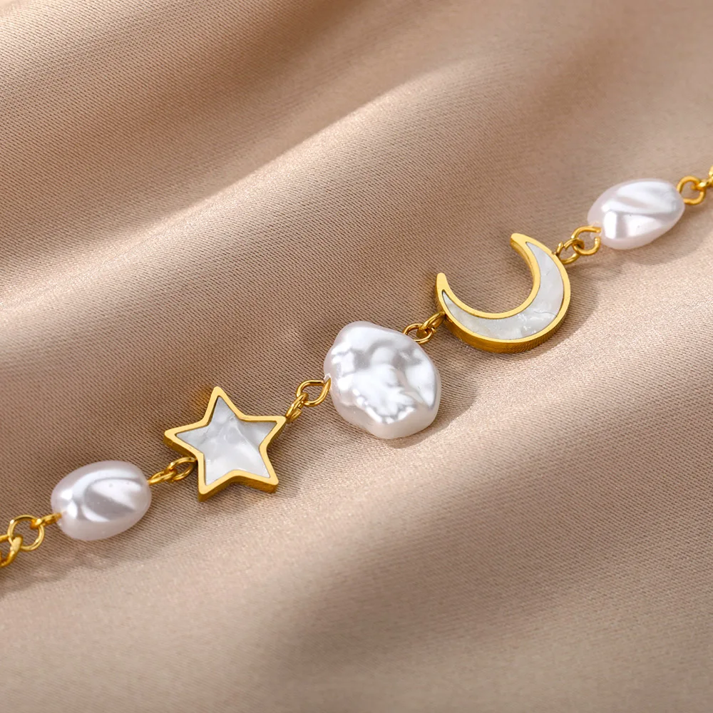 RXSMII Stainless Steel Layered Golden Pendant Bracelet For Women Retro Punk Gothic Portrait Coin Cross Pearl Bracelet Jewelry