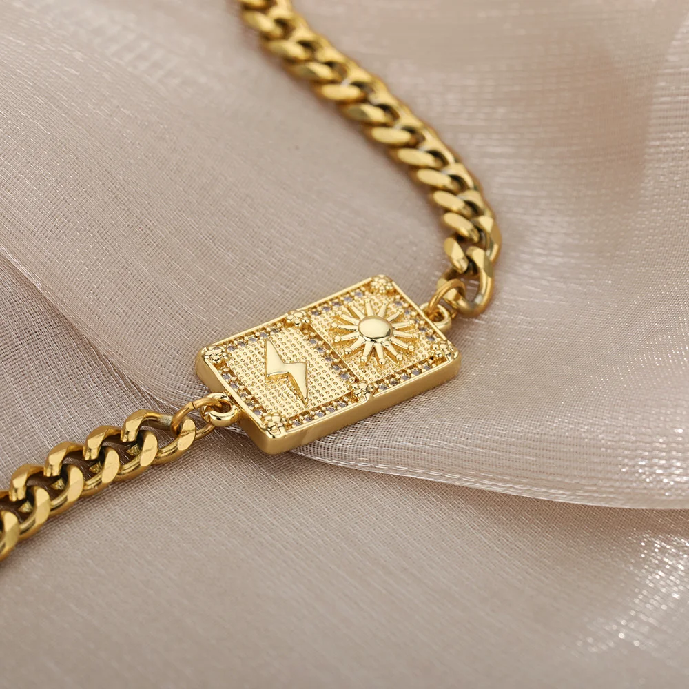 RXSMII Stainless Steel Layered Golden Pendant Bracelet For Women Retro Punk Gothic Portrait Coin Cross Pearl Bracelet Jewelry