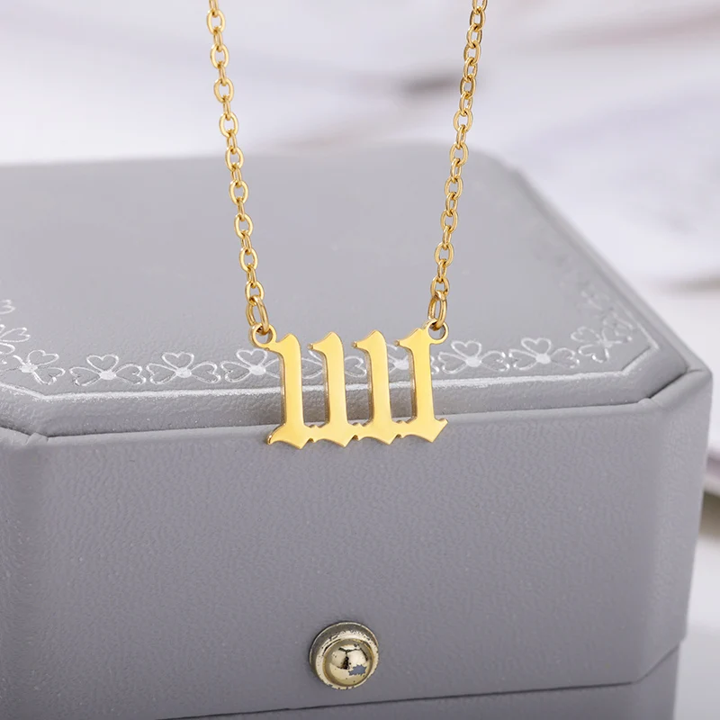 Lucky Angel Number 1111 Necklaces For Women Stainless Steel Gold Chain Choker 11:11 Necklace Bohemian 2022 Birthday Jewelry Gift
