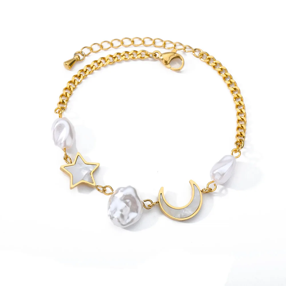 RXSMII Stainless Steel Layered Golden Pendant Bracelet For Women Retro Punk Gothic Portrait Coin Cross Pearl Bracelet Jewelry