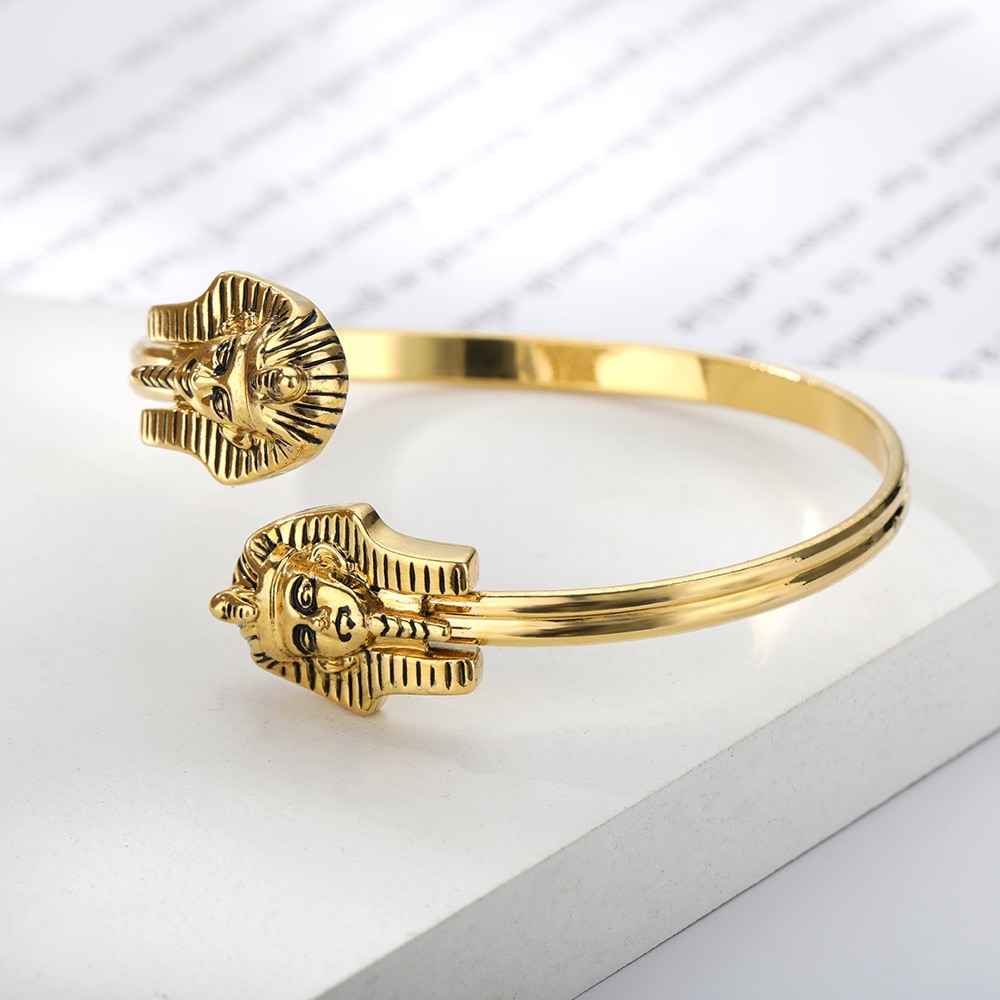African Jewelry Egyptian Queen Nefertiti Bracelets For Women Gold Cuff Bracelet Stainless Steel Vintage Adjustable Bangle Gifts