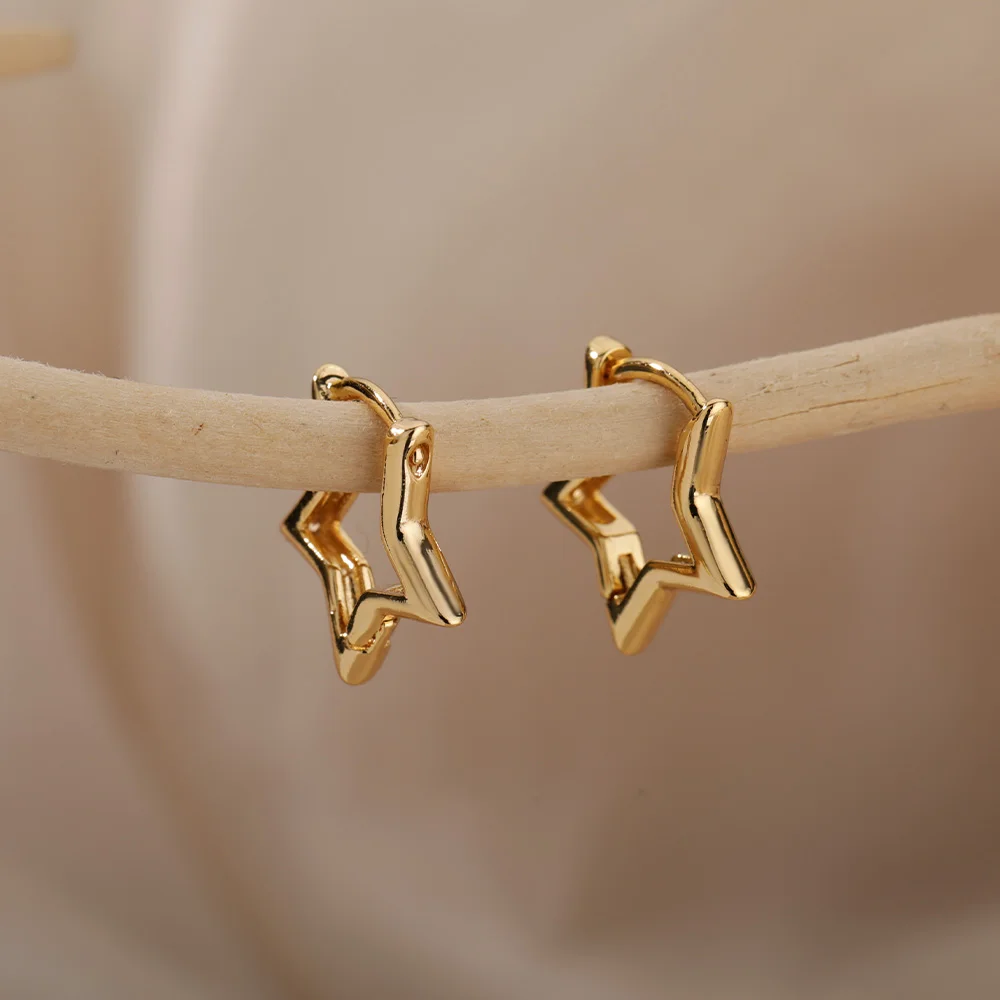 Geometric Star Earrings For Women Girl Stainless Steel Gold Plated Minimalist Punk Star Hoop Earring Christmas Jewelry Gift Geometric Star Earrings For Women Girl Stainless Steel Gold Plated Minimalist Punk Star Hoop Earring Christmas Jewelry Gift
