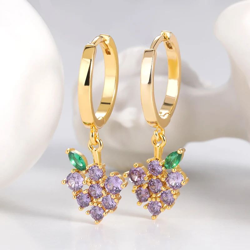 2021 Fashion Korean Fruit Shaped Drop Earrings For Women Sweet Girls Cute Purple Grapes Brincos Line Pendientes Jewelry Gifts