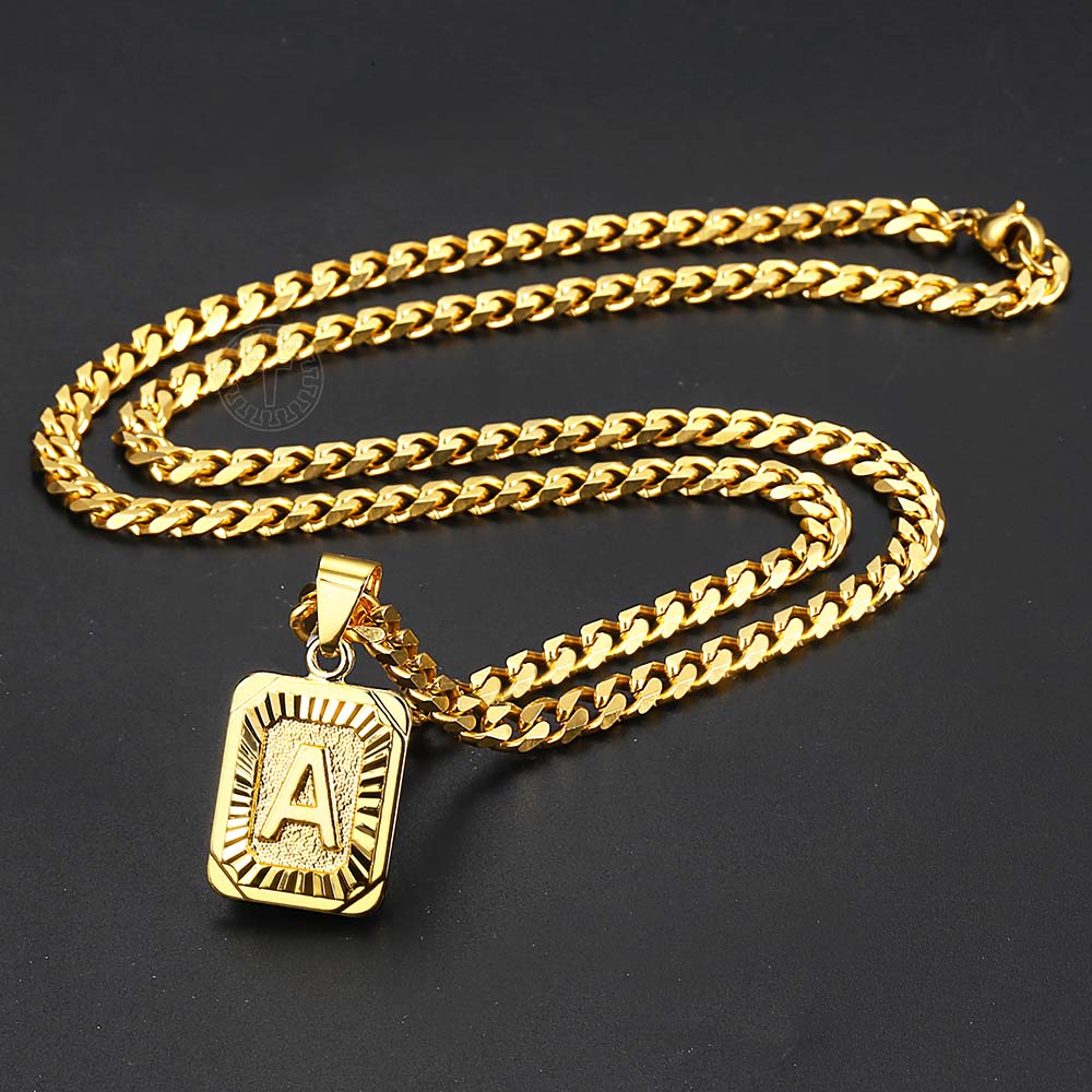 A-Z Pendant Letter Necklace for Men Women Stainless Steel Curb Cuban Chain Wholesale Dropshipping Jewelry US Stock 18inch DGP62 A-Z Pendant Letter Necklace for Men Women Stainless Steel Curb Cuban Chain Wholesale Dropshipping Jewelry US Stock 18inch DGP62