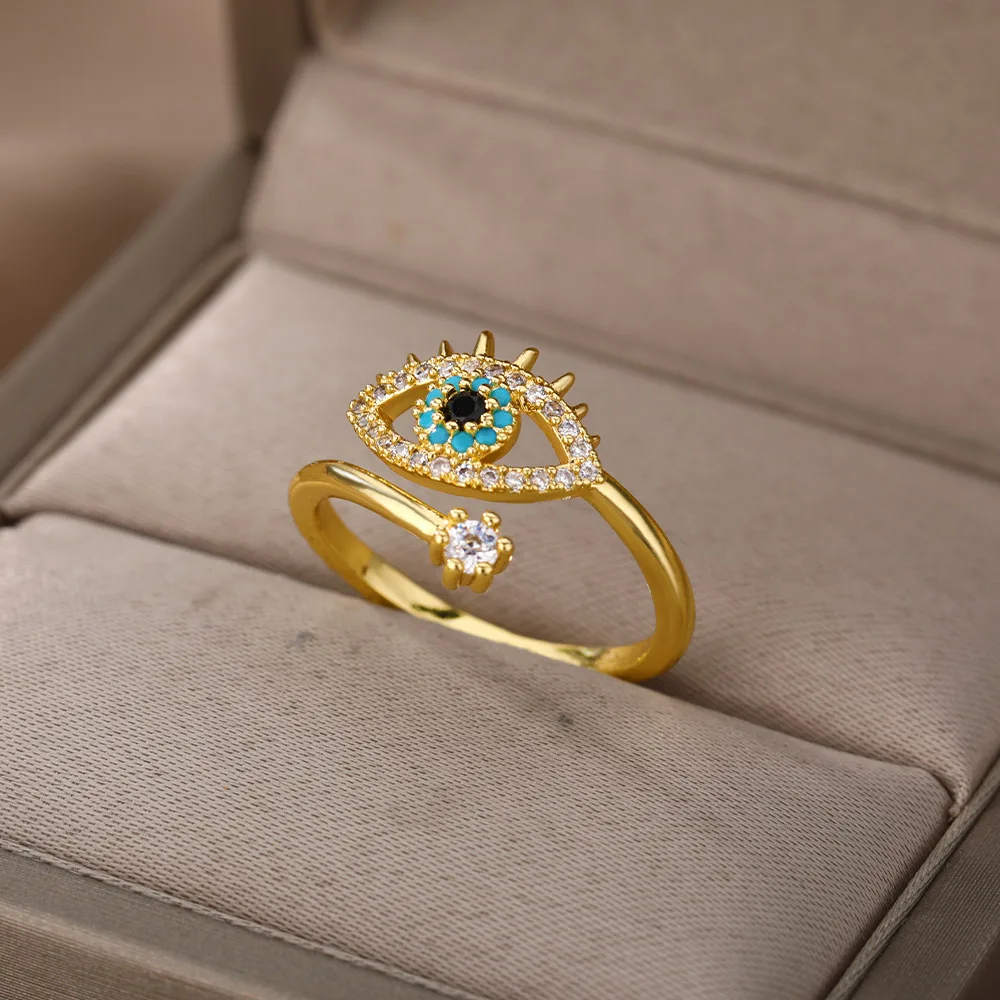 Lucky Turkish Blue Evil Eye Rings For Women Open Adjustable Stainless Steel Ring 2022 Trend Wedding Band Couple Jewelry Gift Lucky Turkish Blue Evil Eye Rings For Women Open Adjustable Stainless Steel Ring 2022 Trend Wedding Band Couple Jewelry Gift