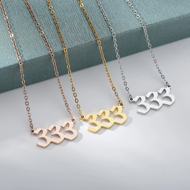 Custom 111 222 333 444 555 666 777 888 999 Year Angel Number Necklace For Women Stainless Steel Choker Collars Femme Jewelry