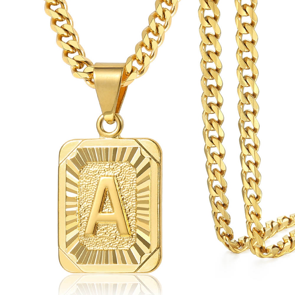 A-Z Pendant Letter Necklace for Men Women Stainless Steel Curb Cuban Chain Wholesale Dropshipping Jewelry US Stock 18inch DGP62 A-Z Pendant Letter Necklace for Men Women Stainless Steel Curb Cuban Chain Wholesale Dropshipping Jewelry US Stock 18inch DGP62