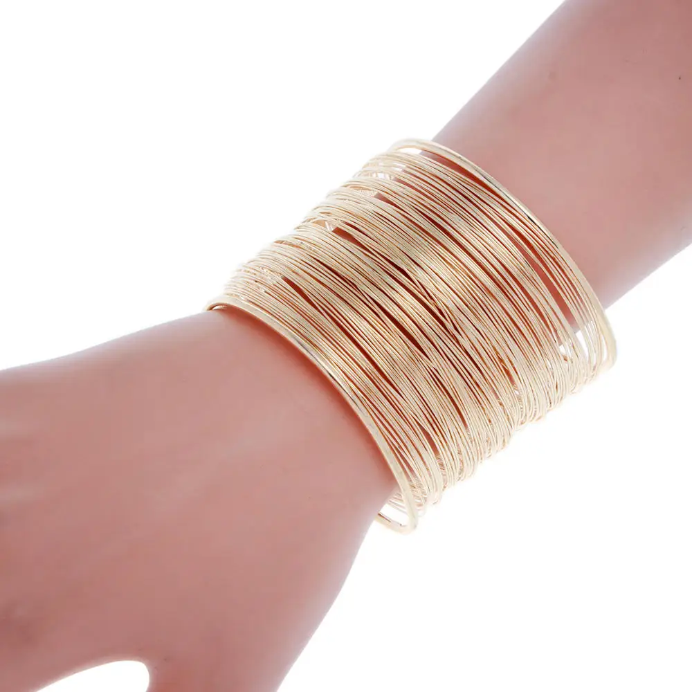 Fashion Women Multilayer Metal Wires Strings Open Bangle Wide Cuff Bracelet Girls Fashion Jewelry Accessories hand ring bracelet Fashion Women Multilayer Metal Wires Strings Open Bangle Wide Cuff Bracelet Girls Fashion Jewelry Accessories hand ring bracelet