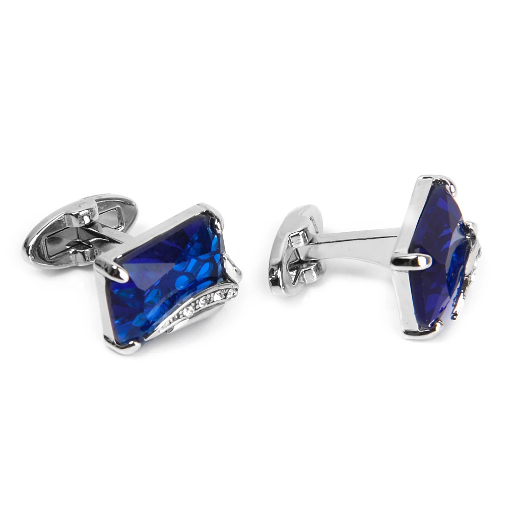 Men Fashion Blue Crystal Cufflink Shirt Suit Cuff Links Wedding Jewelry Gift Rectangle Tie Clips