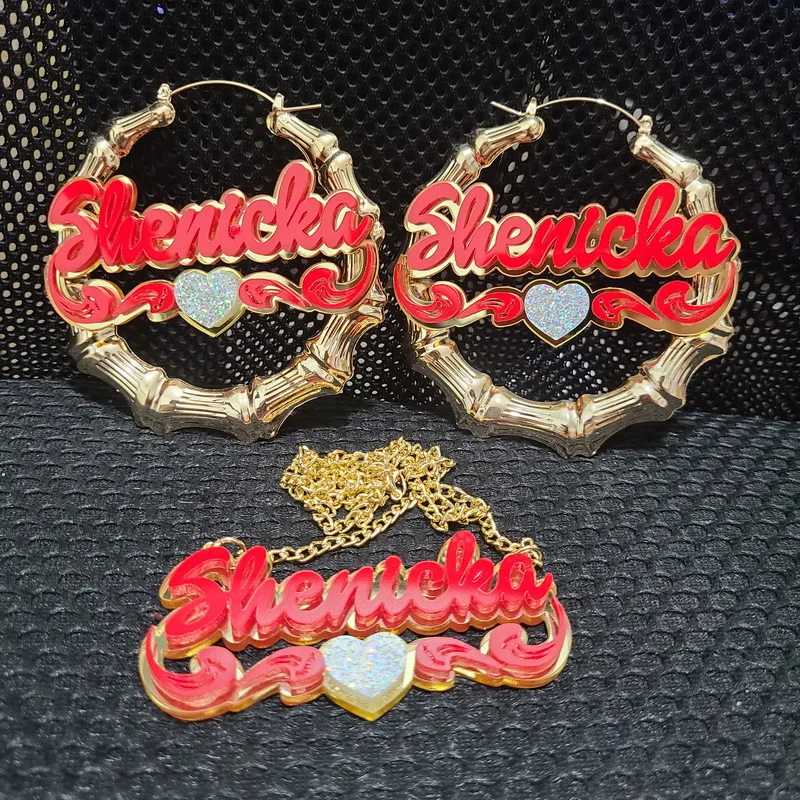 Big Bamboo Personalized Name Custom Earrings C4 Big Bamboo Personalized Name Custom Earrings C4