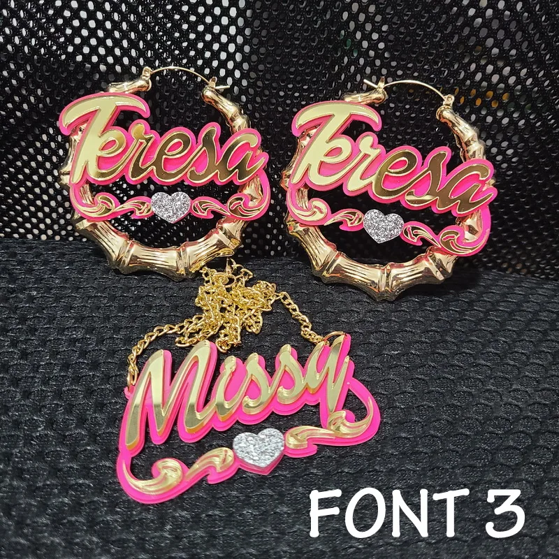 Big Bamboo Personalized Name Custom Earrings C4 Big Bamboo Personalized Name Custom Earrings C4