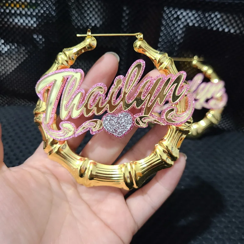 Big Bamboo Personalized Name Custom Earrings C4 Big Bamboo Personalized Name Custom Earrings C4