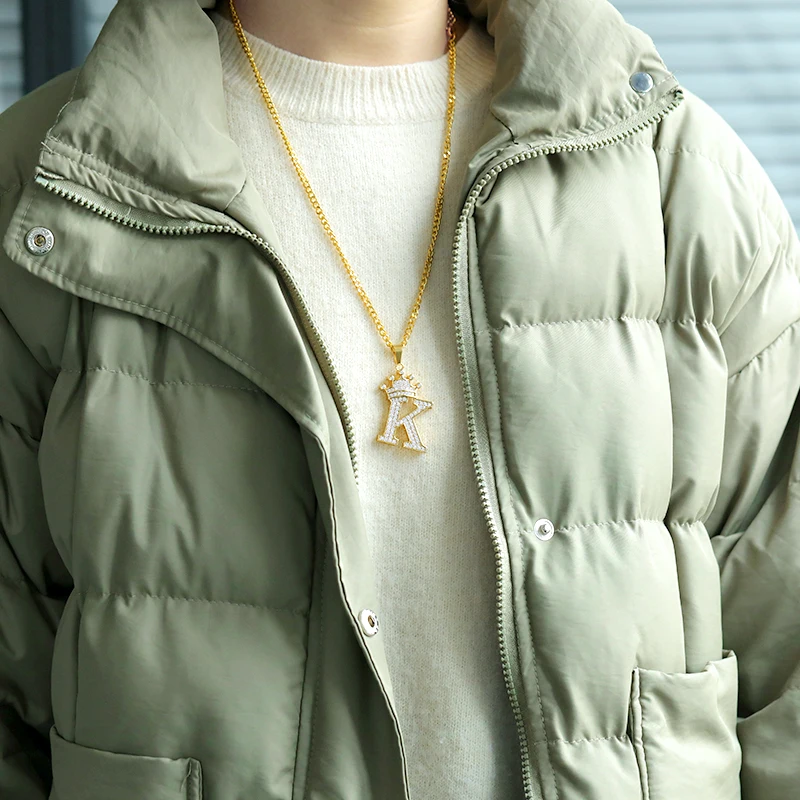 Crystal Crown Necklace For Man Women Initial Letter Necklaces Hip Hop Alphabet Pendant Goth Chain Jewelry Gifts For Kids Bijoux