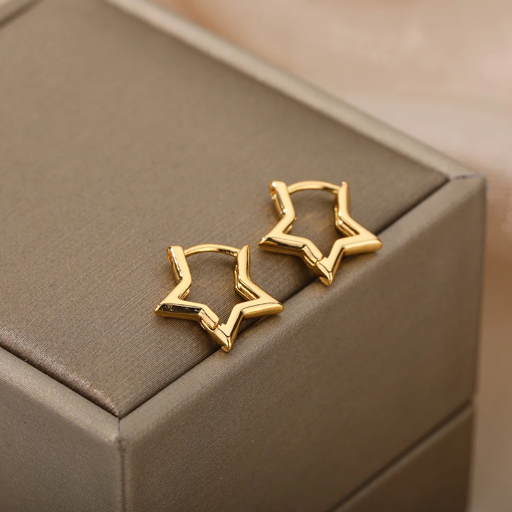 Geometric Star Earrings For Women Girl Stainless Steel Gold Plated Minimalist Punk Star Hoop Earring Christmas Jewelry Gift Geometric Star Earrings For Women Girl Stainless Steel Gold Plated Minimalist Punk Star Hoop Earring Christmas Jewelry Gift