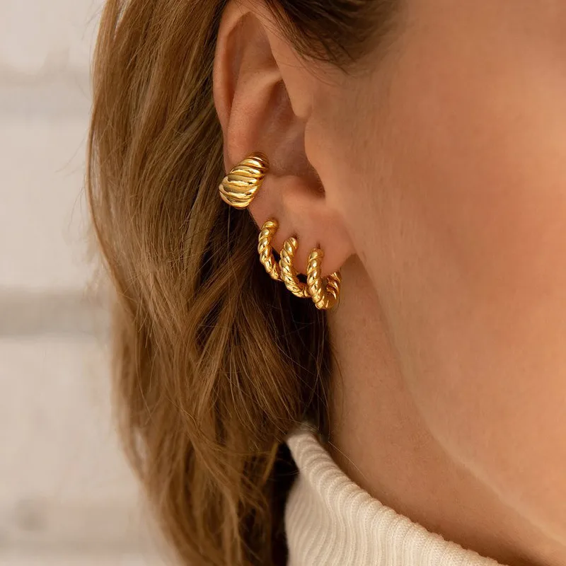 C Shape Twist Croissant Earrings For Women Stainless Steel Hoop Earrings Circle Round Earring Female Fashion Jewelry Orecchini C Shape Twist Croissant Earrings For Women Stainless Steel Hoop Earrings Circle Round Earring Female Fashion Jewelry Orecchini