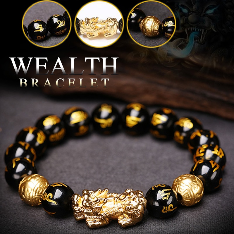 2PCS Obsidian Stone Beads Bracelet Pixiu Bracelet Black Wealth Bracelet Feng shui Bracelets Luck Bracelet for Women Men 2022