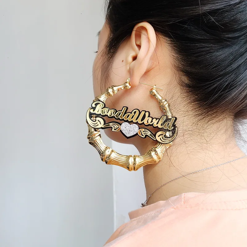 Big Bamboo Personalized Name Custom Earrings C4 Big Bamboo Personalized Name Custom Earrings C4