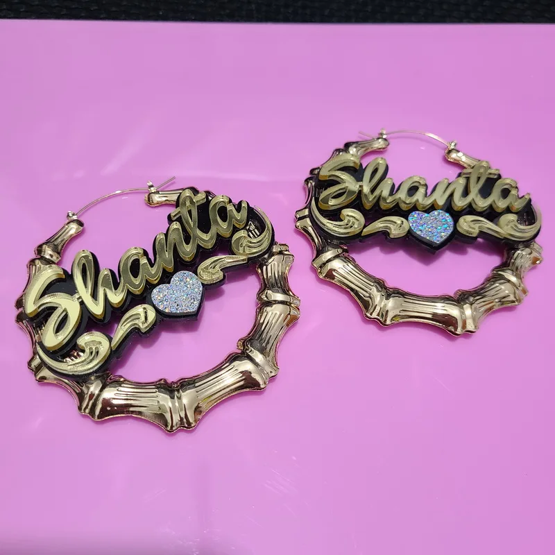 Big Bamboo Personalized Name Custom Earrings C4 Big Bamboo Personalized Name Custom Earrings C4
