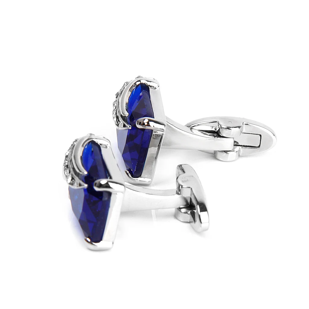 Men Fashion Blue Crystal Cufflink Shirt Suit Cuff Links Wedding Jewelry Gift Rectangle Tie Clips