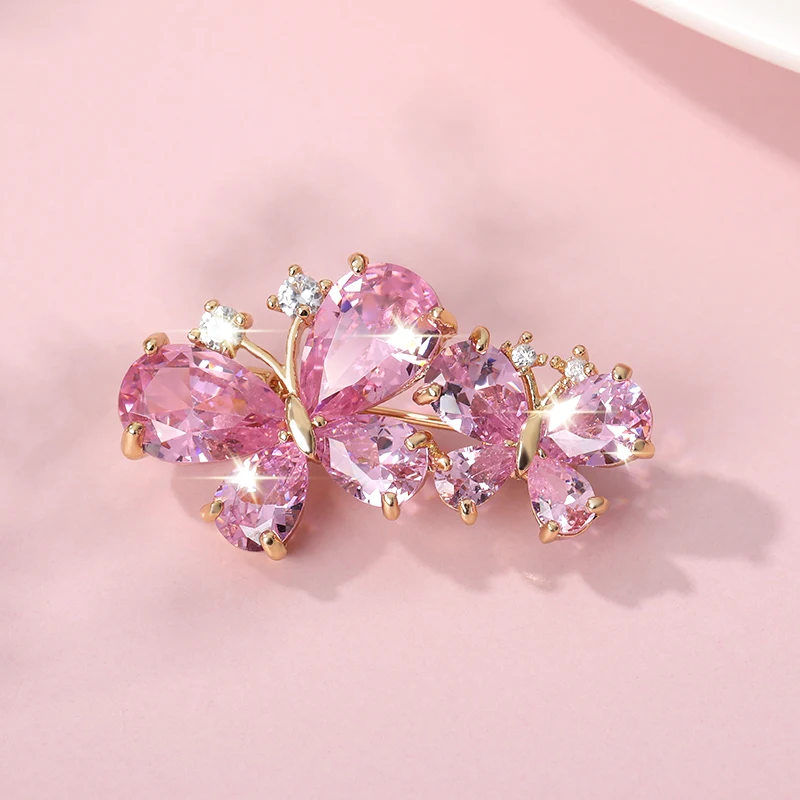 Pink Rhinestone Brooches for Women Cute Butterfly Brooch Wedding Couple Jewelry Aesthetic Zircon Crystal Butterfly Enamel Pin