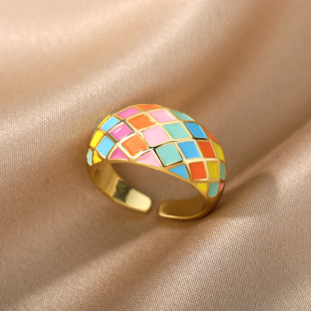Colorful Enamel Rings For Women Adjustable Open Stainless Steel Finger Ring 2022 Trend Femme Aesthetic Jewelry anillos mujer Colorful Enamel Rings For Women Adjustable Open Stainless Steel Finger Ring 2022 Trend Femme Aesthetic Jewelry anillos mujer