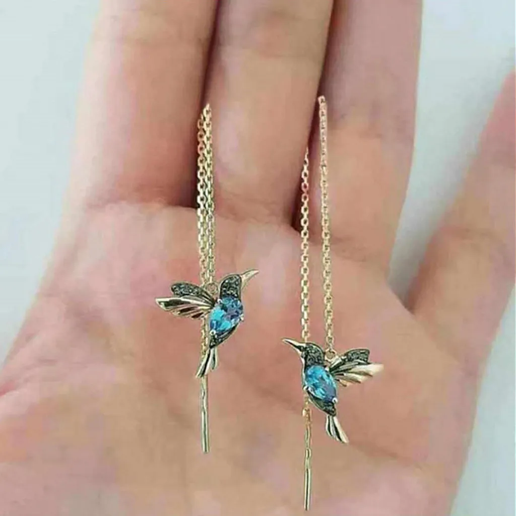 Unique Long Drop Earrings Bird Pendant Tassel Crystal Pendant Earrings Ladies Jewelry Design Earings Fashion серьги