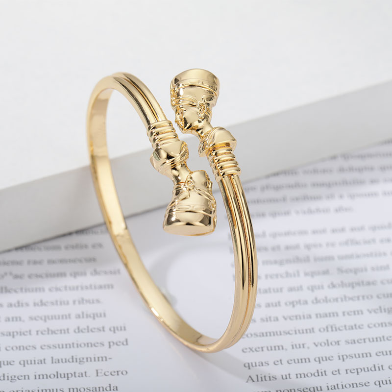 African Jewelry Egyptian Queen Nefertiti Bracelets For Women Gold Cuff Bracelet Stainless Steel Vintage Adjustable Bangle Gifts