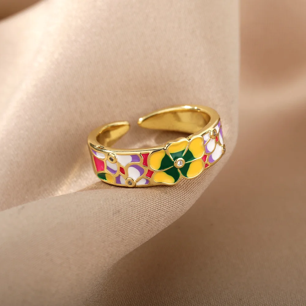 Colorful Enamel Rings For Women Adjustable Open Stainless Steel Finger Ring 2022 Trend Femme Aesthetic Jewelry anillos mujer Colorful Enamel Rings For Women Adjustable Open Stainless Steel Finger Ring 2022 Trend Femme Aesthetic Jewelry anillos mujer