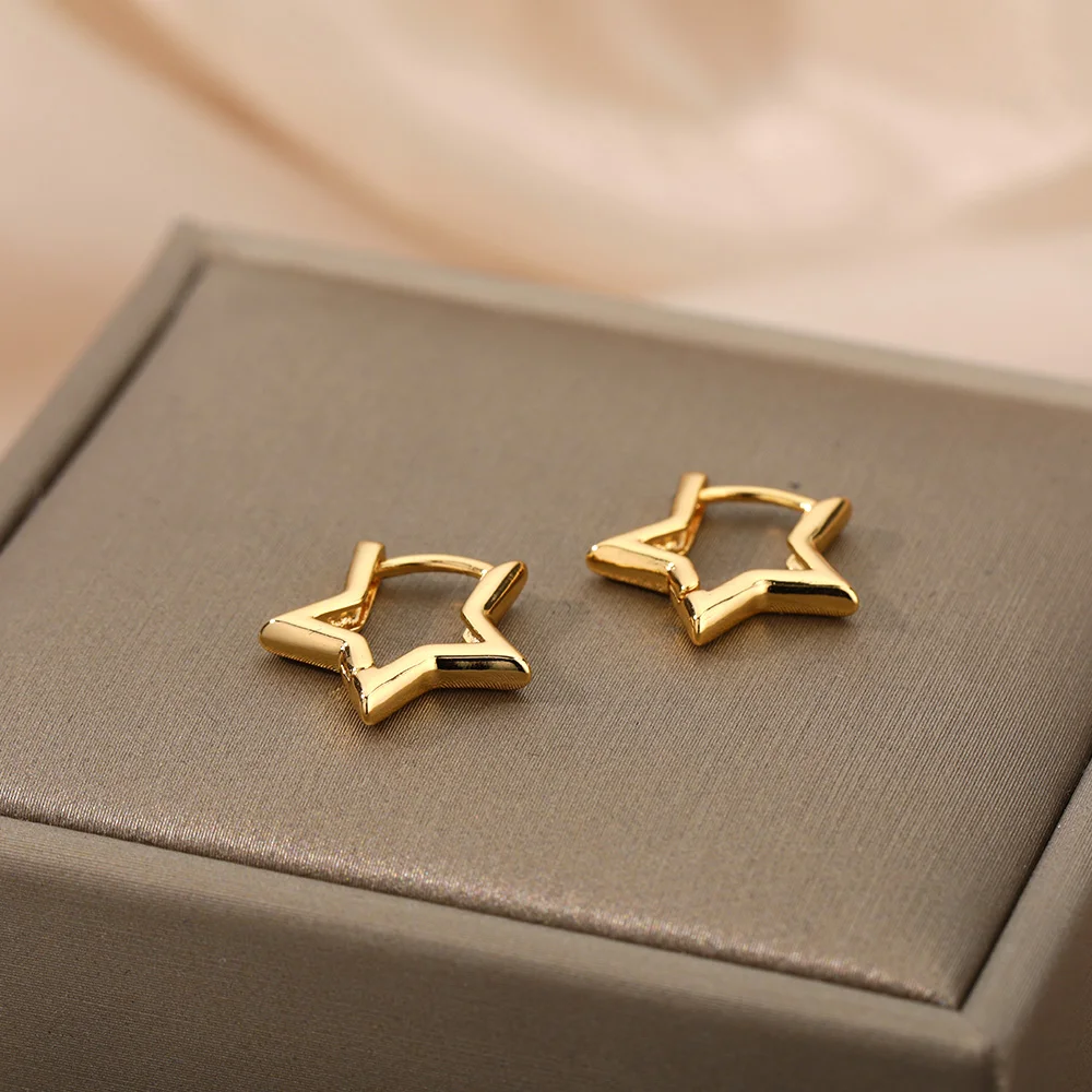Geometric Star Earrings For Women Girl Stainless Steel Gold Plated Minimalist Punk Star Hoop Earring Christmas Jewelry Gift Geometric Star Earrings For Women Girl Stainless Steel Gold Plated Minimalist Punk Star Hoop Earring Christmas Jewelry Gift