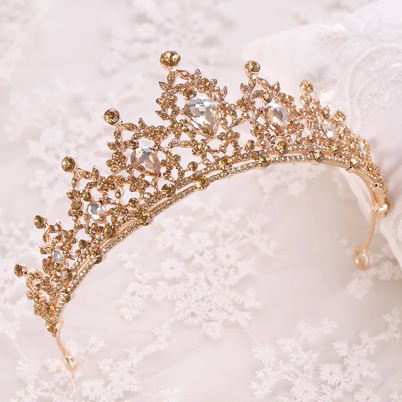 2022 New Fashion Baroque Luxury Crystal AB Bridal Crown Tiaras Light Gold Diadem Tiaras for Women Bride Wedding Hair Accessories