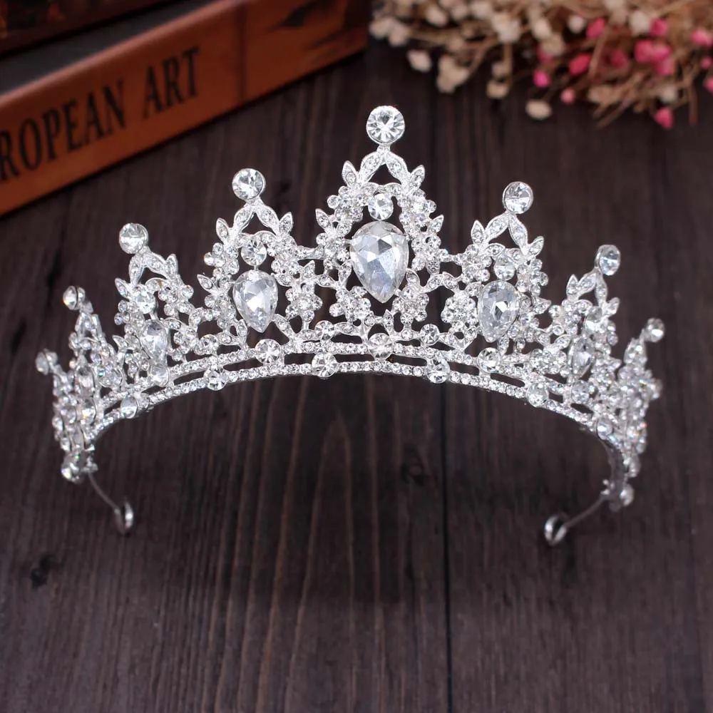 2022 New Fashion Baroque Luxury Crystal AB Bridal Crown Tiaras Light Gold Diadem Tiaras for Women Bride Wedding Hair Accessories
