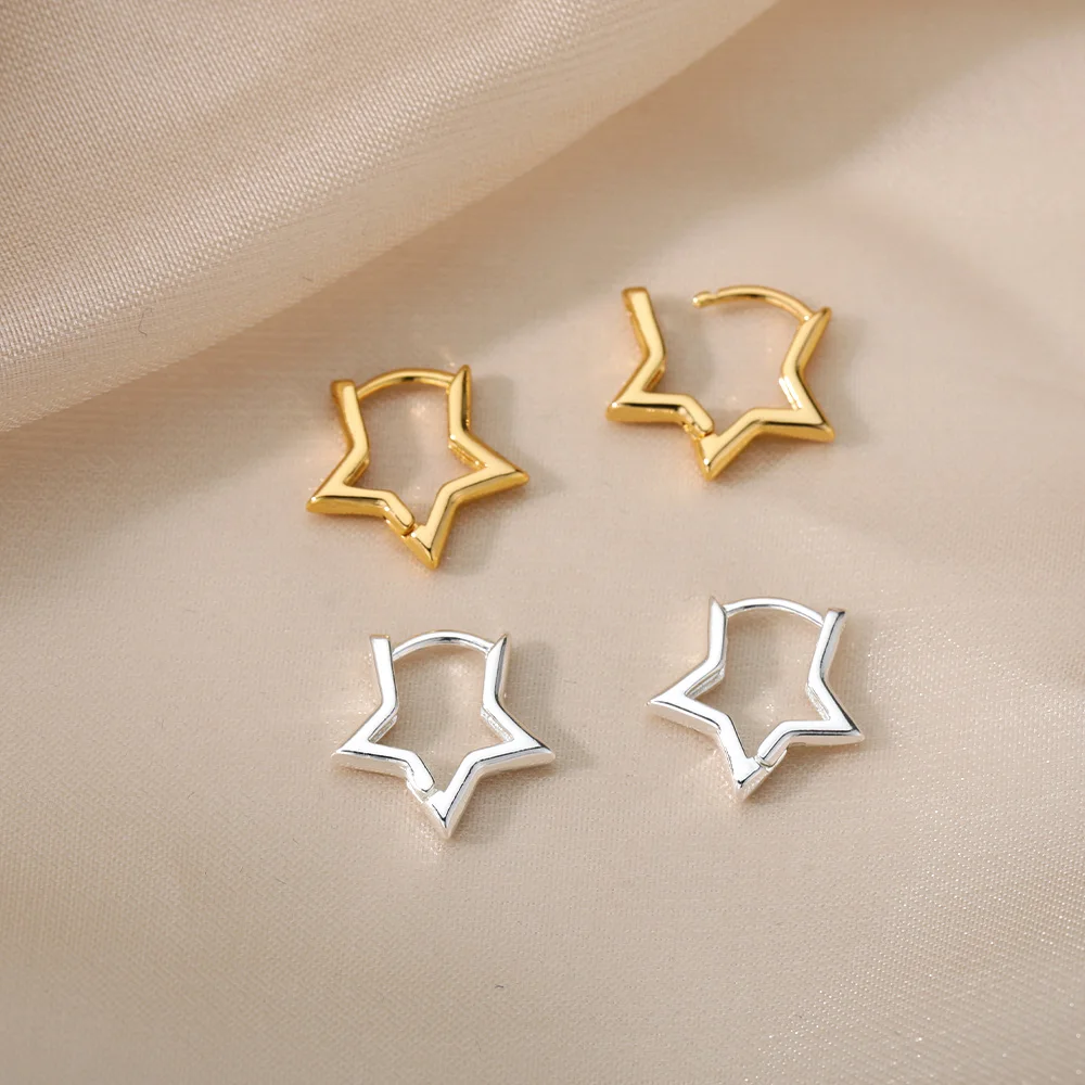 Geometric Star Earrings For Women Girl Stainless Steel Gold Plated Minimalist Punk Star Hoop Earring Christmas Jewelry Gift Geometric Star Earrings For Women Girl Stainless Steel Gold Plated Minimalist Punk Star Hoop Earring Christmas Jewelry Gift