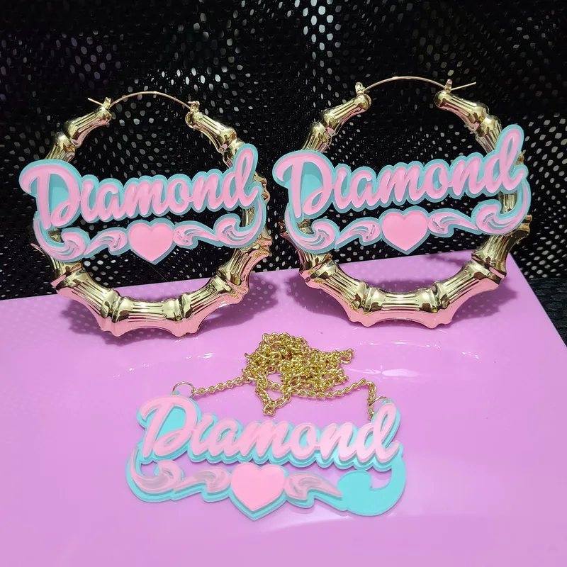 Big Bamboo Personalized Name Custom Earrings C4 Big Bamboo Personalized Name Custom Earrings C4