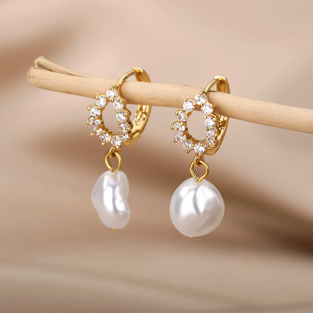 Circle Earrings For Women Vintage Punk Baroque Pearl Earrings Stainless Steel Ear Clip Women Jewelry Imitation Pearl Gift Mujer