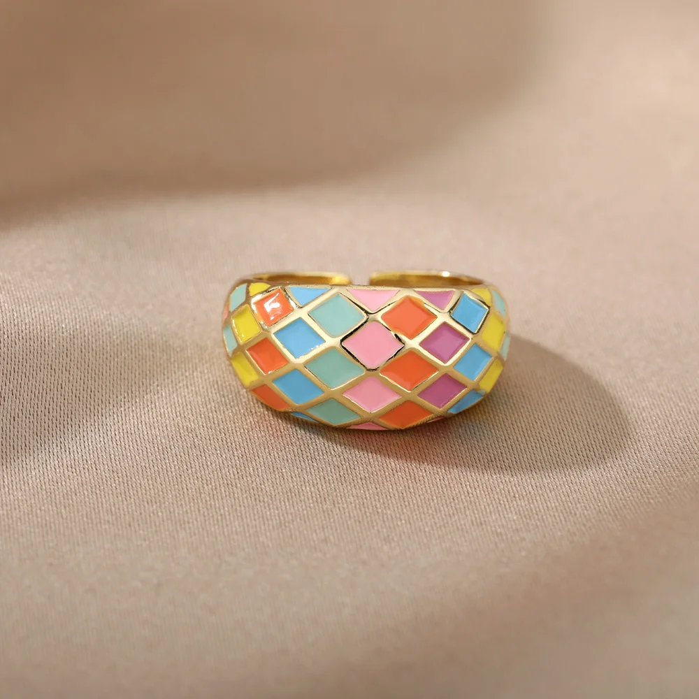 Colorful Enamel Rings For Women Adjustable Open Stainless Steel Finger Ring 2022 Trend Femme Aesthetic Jewelry anillos mujer Colorful Enamel Rings For Women Adjustable Open Stainless Steel Finger Ring 2022 Trend Femme Aesthetic Jewelry anillos mujer
