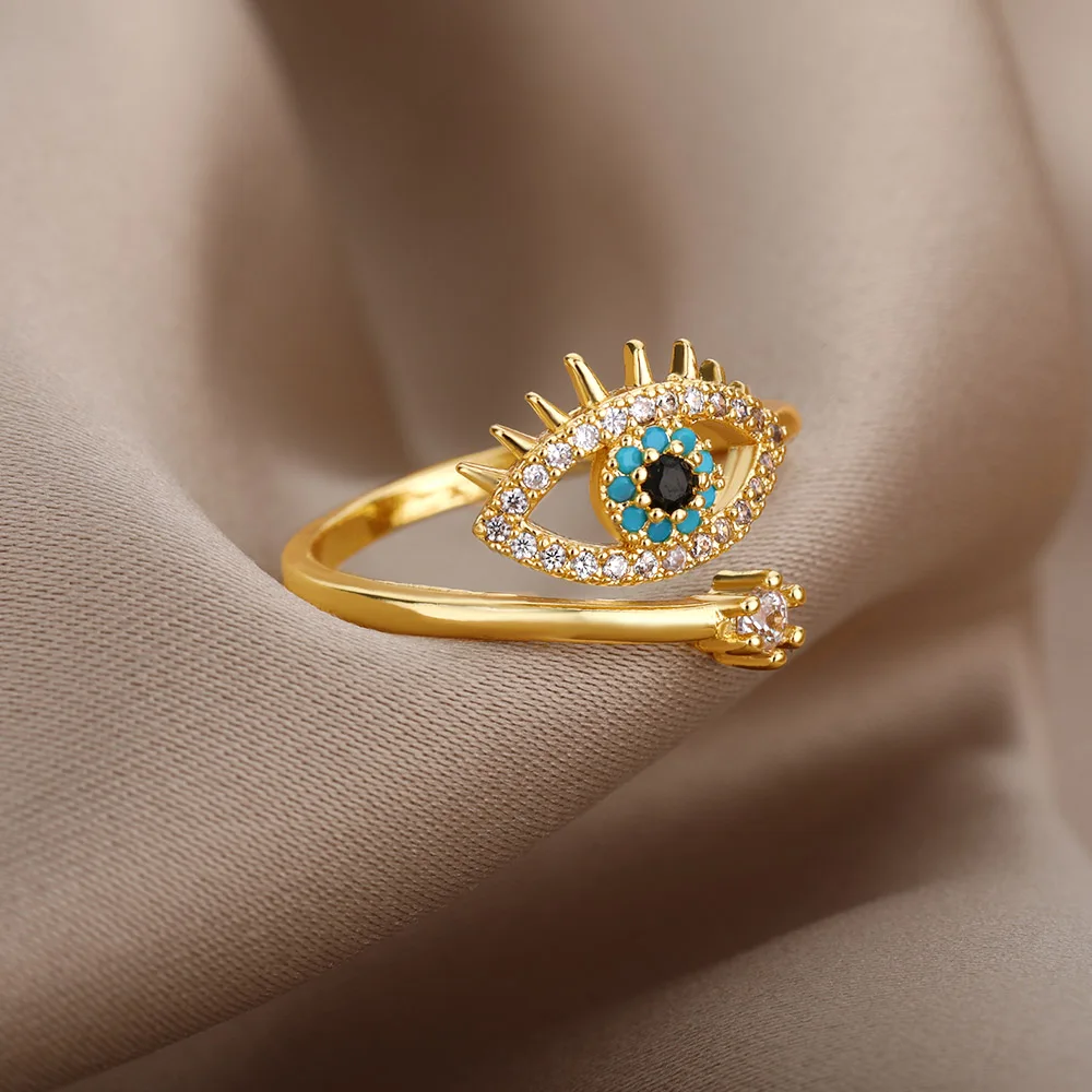 Lucky Turkish Blue Evil Eye Rings For Women Open Adjustable Stainless Steel Ring 2022 Trend Wedding Band Couple Jewelry Gift Lucky Turkish Blue Evil Eye Rings For Women Open Adjustable Stainless Steel Ring 2022 Trend Wedding Band Couple Jewelry Gift
