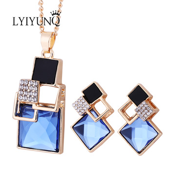 Brand Square Geometry Pandent Necklace Stud Earrings Crystal Magic Space Jewelry Set