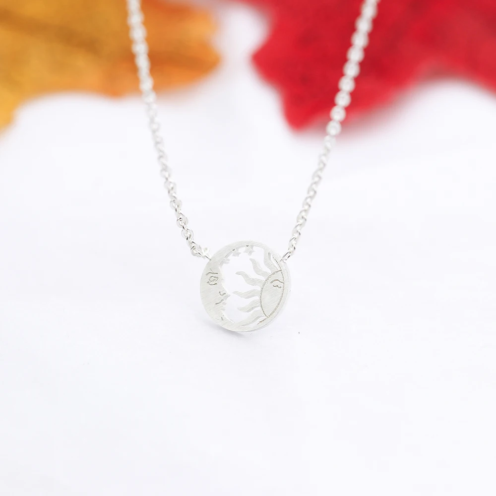 Minimal Disc Coin Necklace Stainless Steel Moon and Sun Face Pendants Necklaces For Women Fashion Jewellery Bijoux Femme 2020