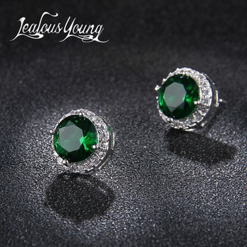 Classic Green Zirconia Stud Earrings Round Crystal Women Multicolor Fashion Jewelry