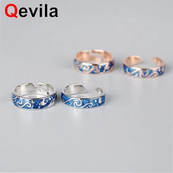 Qevila Hot Fashion Rings Plated S925 Silver Van Gogh Starry Sky Open Lover Ring