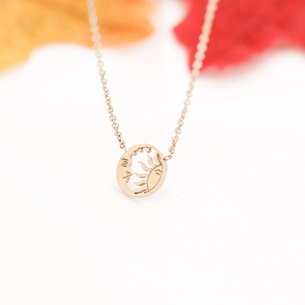 Minimal Disc Coin Necklace Stainless Steel Moon and Sun Face Pendants Necklaces For Women Fashion Jewellery Bijoux Femme 2020