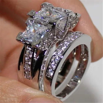 Double Big wedding Rings Set For Men and women Cubic Zirconia engagement ring