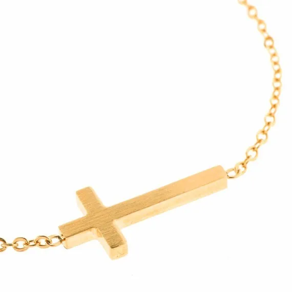 Crucifix Jesus Christian Horizontal Sideways Cross Charm Bracelets for Women Stainless Steel Bridesmaids Gift Pulseira Feminina