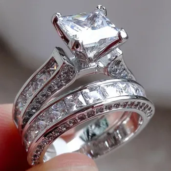 Double Big wedding Rings Set For Men and women Cubic Zirconia engagement ring 1