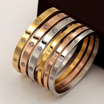 Beautiful Lovers Bracelets Stainless Steel Bangles Cubic Zirconia Golden Woman Jewelry Gifts