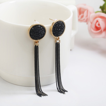 New Fashion Golden Silver Plated Dangle Hanging Black Rhinestone Long Drop Earrings