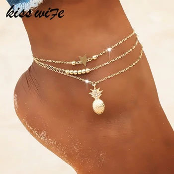 KISSWIFE Ankle Chain Pineapple Pendant Anklet Beaded