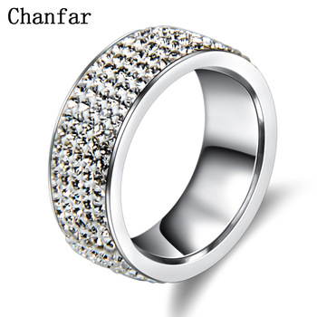Chanfar 5 Rows Crystal Stainless Steel Ring Women for  Elegant Full Finger Love Wedding Engagement Rings